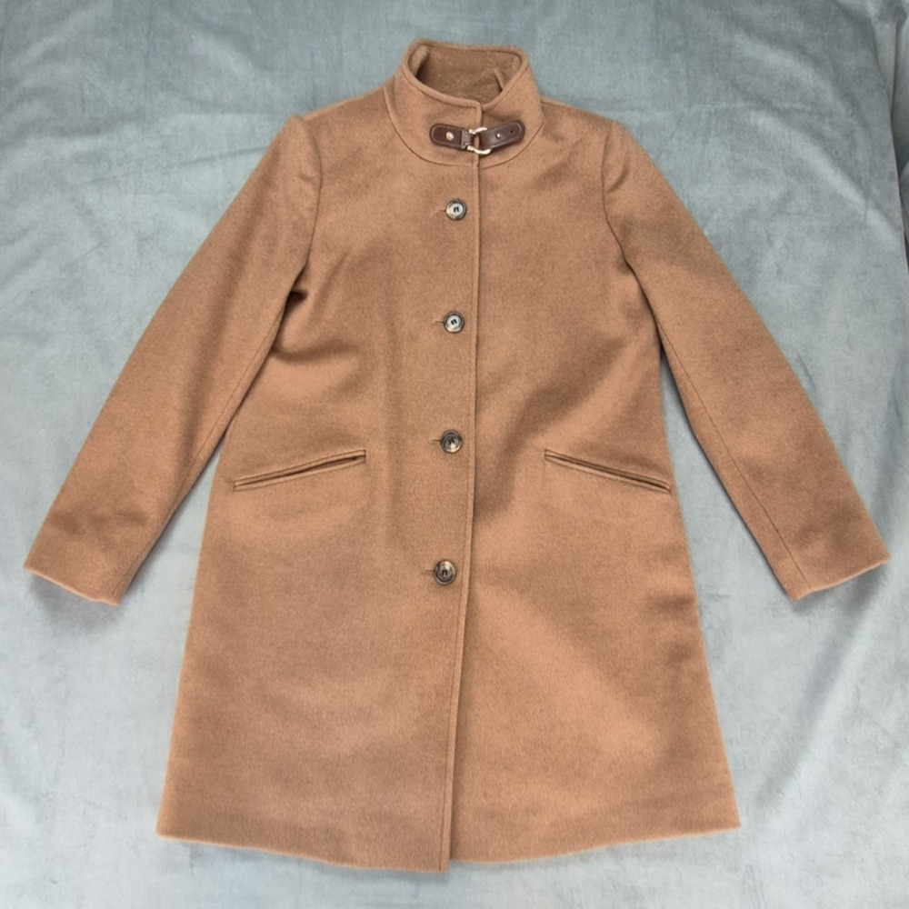 Lauren Ralph Lauren Preppy Buckle Collar Wool Blend Women's Camel Tan Coat 4